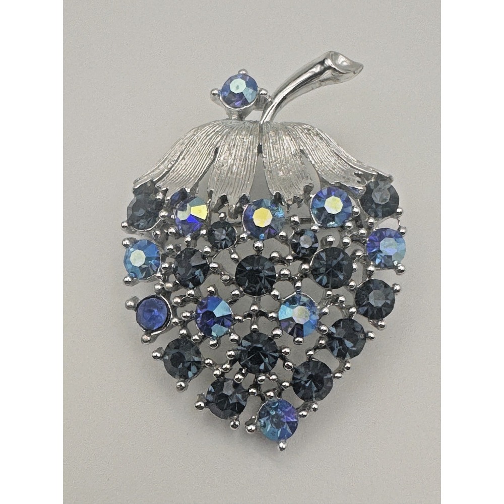 Vintage Lisner Brooch Blue Aurora Borealis Rhinestone Thistle Flower Pin